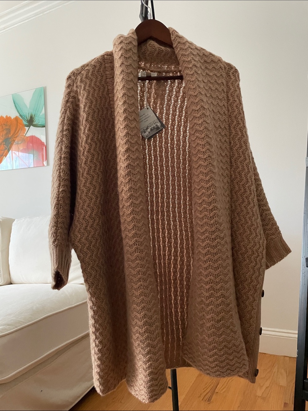 Cashmere Garnet HillCamel Open-Front Knit Poncho Cardigan